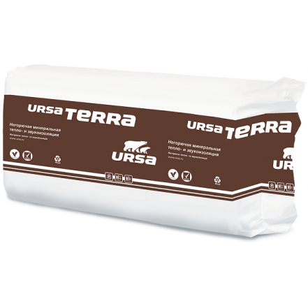 Негорючая минеральная тепло- и звукоизоляция URSA TERRA 37 PN ( (20*1250х610х50) (0.7625 куб.м, 15.25 кв.м)